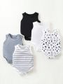 5pcs/Set Baby Boy's Comfortable Casual Multi-Color Knitted Rompers With Stretch, Summer