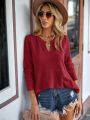 SHEIN LUNE Notched Neck Curved Hem Tee