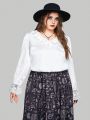 ROMWE Goth Women's Plus Size Solid Color Ruffle Trim Decorated Casual Shirt