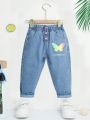 Baby Girls' Butterfly Pattern Denim Jeans