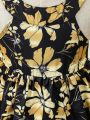 Stylish Black And Gold Flower Print Dress For Baby Girls' Party