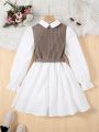 Teen Girls' Color-Block Knit Panel Belted A-Line Dress With Flare Sleeves