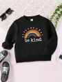 Young Girl Rainbow & Letter Graphic Thermal Lined Sweatshirt