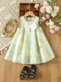 Baby Girls' Gold-Thread Embroidery Floral Elegant Formal Dress, Perfect For Birthday Party, Evening Performance, Wedding, Baptism, And 1st Birthday