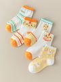5pairs/set Girls' Cartoon Chicken Mid-calf Socks Suitable For All Seasons And Daily Wear