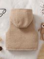 Young Boy 1pc Bear Embroidery Hooded Teddy Vest Coat