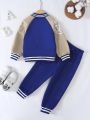 SHEIN 2pcs/Set Toddler Boys' College Style Baseball Uniform With Letter Embroidery, Raglan Long Sleeve Shirt And Pants, Winter