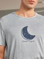 Men'S Moon Print Short Sleeve T-Shirt And Plaid Shorts Homewear Set