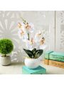 Artificial Butterfly Orchid with Pot, Table Decoration, Fake Plants for Home Bedroom Living Room Office Hotel Decoration, White