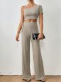 SHEIN Tall Women's Monochrome Ribbed Knit Two-Piece