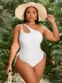 SHEIN Swim Vcay Plus Size Hollow Out Single Shoulder Drawstring Side One Piece Swimsuit
