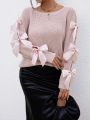 SHEIN Privé Bowknot Decoration Hollow Out Raglan Sleeve Sweater