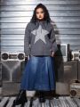ROMWE Grunge Punk Plus Size Women's Hooded Sweater With Star Pattern
