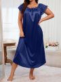 Plus Size Women's Square Neck Pleated Bow Nightgown