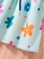 SHEIN Kids SUNSHNE Toddler Girls' Floral Print Ruffle Sleeve Belted Dress