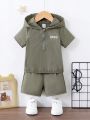 Baby Boy Casual Hooded Half-Zip Tops And Shorts Set, Outdoor Style