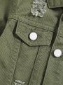 SHEIN Baby Boys' Distressed Ripped Flap Detail Denim Jacket
