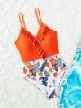 Tween Girls' Random Tropical Print One-Piece Swimsuit With Ruffle Trim