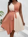 SHEIN Maternity Color Block Texture Sleeveless Dress