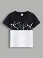 SHEIN Kids EVRYDAY Young Boy Casual Color Block T-Shirt 2pcs Set
