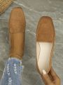 Women's New Spring & Autumn Square-toe Pure Color Flat Casual Loafers, Slip-on, Comfortable & Versatile