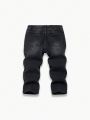 SHEIN Young Boys' Elastic Waist Comfortable Fashionable Washed & Distressed Jeans