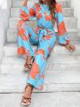 SHEIN VCAY Women's Color Block Floral Print Jumpsuit