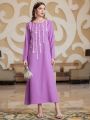 SHEIN Najma Pearl-Studded Woven Tape Patchwork Dress
