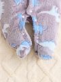 Cute Dinosaur Pattern Printed Flannel Fleece Warm Newborn Baby Romper Jumpsuit