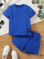 SHEIN Kids EVRYDAY 2pcs/set Boys' T-shirt And Shorts Outfit, Casual Sporty Street Fashion For Spring & Summer