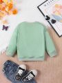 Little Girls' American Retro Abstract Print Round Neck Long Sleeve Sweatshirt