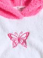 SHEIN Kids EVRYDAY Big Girls' Butterfly Embroidery Contrast Color Fleece Hoodie
