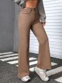 SHEIN PETITE Women'S Solid Color Straight Leg Denim Jeans