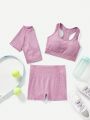 SHEIN Daily&Casual Ladies' Monochromatic Seamless Sportswear Set (3pcs)