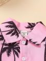 SHEIN Kids SUNSHNE 3pcs/Set Boys' Coconut Tree Pattern Printed Short Sleeve Shirt, Loose Fit T-Shirt And Shorts, Suitable For Casual & Vacation Style