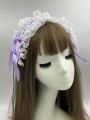 1pc Ladies' Light Purple Bow Hair Accessory For Dressing Up As Lolita, Baroque & Sweet & Elegant Style, Suitable For Daily & Cosplay Use