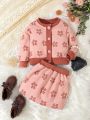 Baby Girls' Floral Pattern Cardigan And Skirt Set