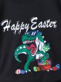 SHEIN Kids EVRYDAY 2pcs/Set Young Boy Easter Casual Dinosaur Hatching Egg Print Short Sleeve T-Shirt And Shorts Outdoor Summer Outfits