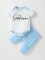 SHEIN Newborn Baby Boy Month Celebration Gift Box Set Including Printed Short Sleeve Bodysuits, Pants And More, Cute And Comfortable For Daily Wear, Spring & Summer