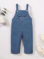 Baby Heart Embroidery Flap Pocket Denim Overalls