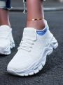 Women's Fashionable Knitted Round Toe Sneakers With Durable Wear-resistant Outsole And Low Cut Design, Lace-up Closure