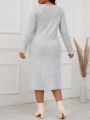 SHEIN LUNE Women's Solid Color Simple Style Plus Size Split Hem Maxi Dress