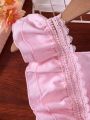 SHEIN Kids FANZEY Toddler Girls Guipure Lace Panel Ruffle Trim Romper