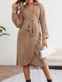 SHEIN Maternity Wrap Dress With Collar And Waist Belt