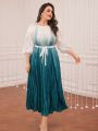 SHEIN Modely Plus Size Ombre Lantern Sleeve Belted Dress
