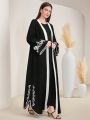 SHEIN Najma Women's Contrast Trim Embroidered Abaya