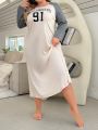 Plus Size Women's Letter Print Batwing Sleeve Nightgown
