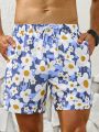 Men's Floral Printed Drawstring Waist Beach Shorts