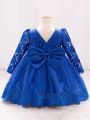 Baby Girl's Lace Patchwork Dress With Bowknot Decoration