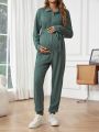 SHEIN Maternity Tie Collar Belted Jumpsuit
